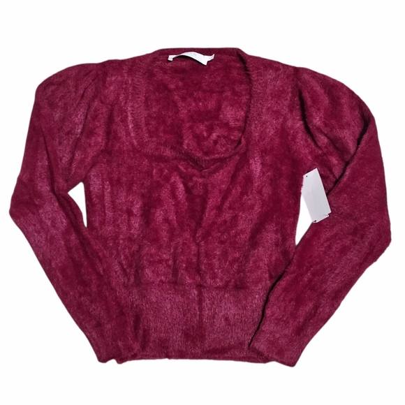 ASTR The Label Long Sleeve Square Neck Fuzzy Sweater Womens Small - Picture 2 of 5